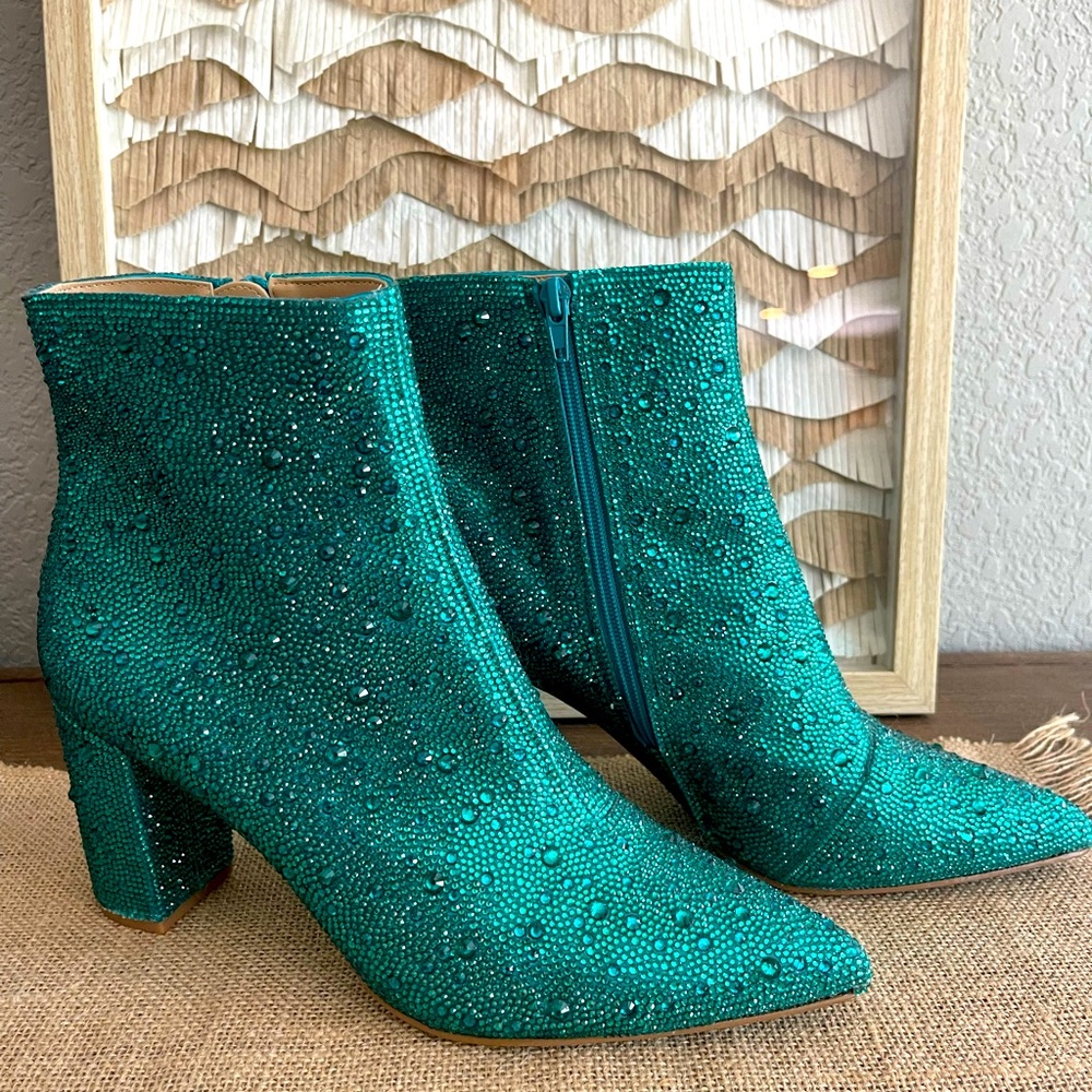 Blue by Betsey Johnson Cady Rhinestone Embellished Block Heel Booties